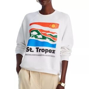 MOTHER White Sweatshirt with Orange, Green & Blue St. Tropez Graphic